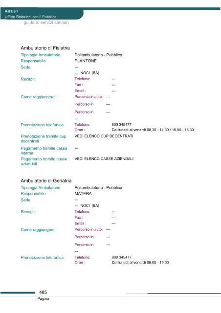 Guida ai servizi di ASL Bari - Portale Regionale della Salute