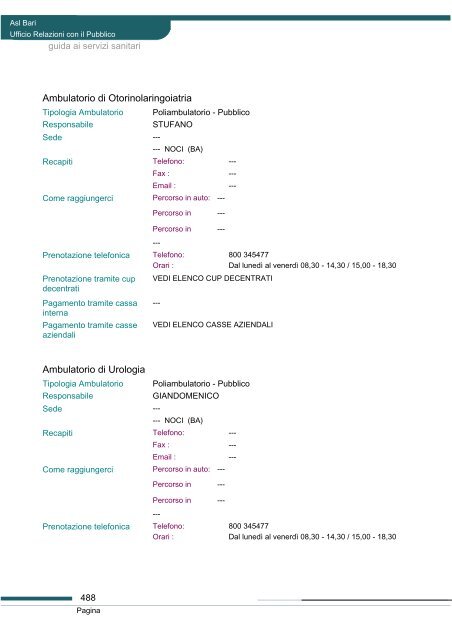 Guida ai servizi di ASL Bari - Portale Regionale della Salute