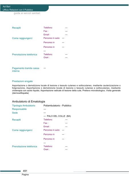 Guida ai servizi di ASL Bari - Portale Regionale della Salute