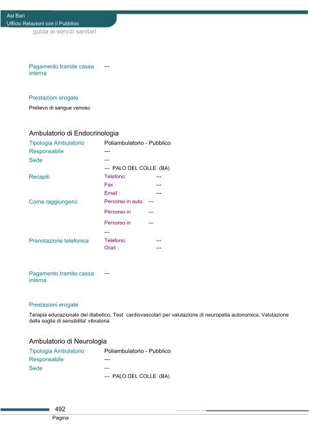 Guida ai servizi di ASL Bari - Portale Regionale della Salute