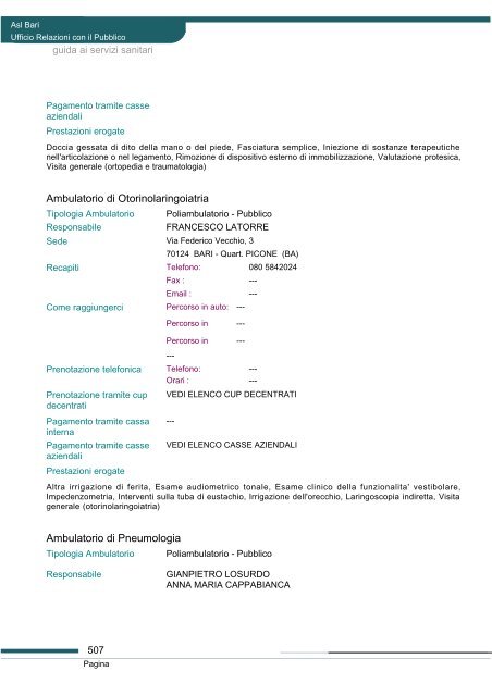 Guida ai servizi di ASL Bari - Portale Regionale della Salute