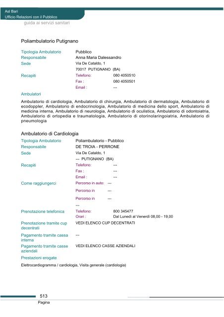 Guida ai servizi di ASL Bari - Portale Regionale della Salute