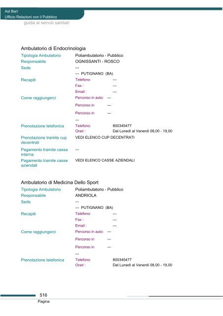 Guida ai servizi di ASL Bari - Portale Regionale della Salute