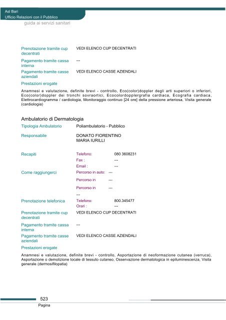 Guida ai servizi di ASL Bari - Portale Regionale della Salute