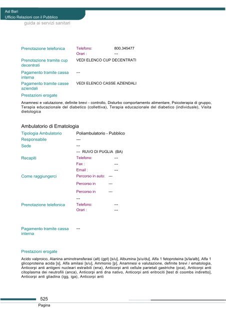 Guida ai servizi di ASL Bari - Portale Regionale della Salute