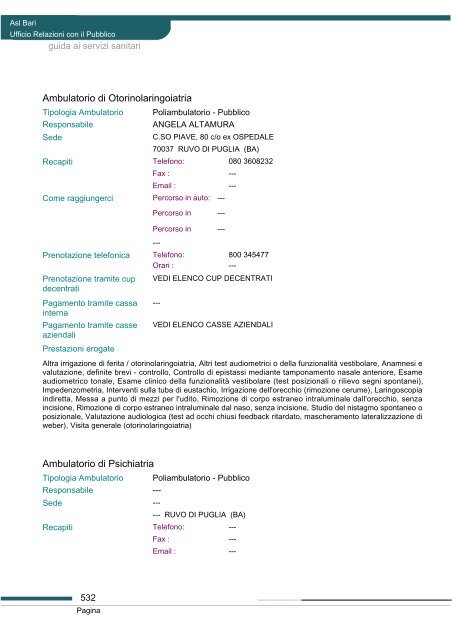 Guida ai servizi di ASL Bari - Portale Regionale della Salute