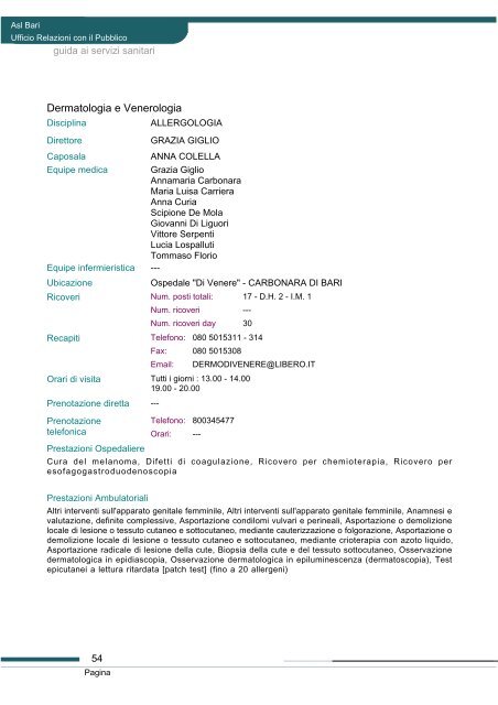 Guida ai servizi di ASL Bari - Portale Regionale della Salute