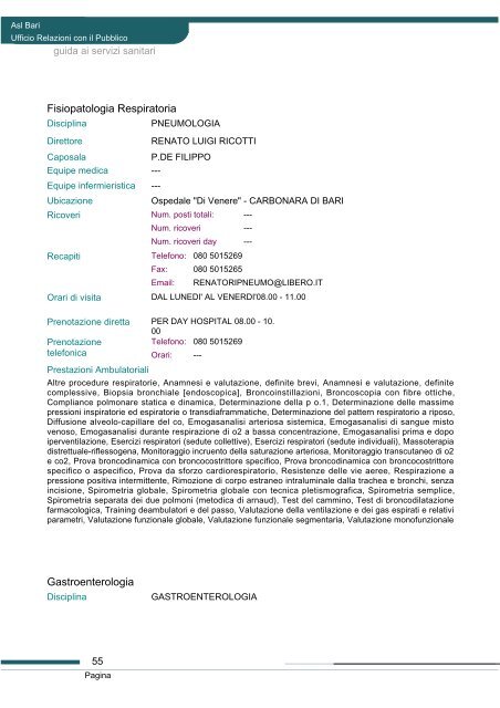 Guida ai servizi di ASL Bari - Portale Regionale della Salute