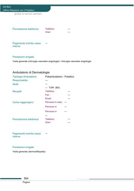 Guida ai servizi di ASL Bari - Portale Regionale della Salute