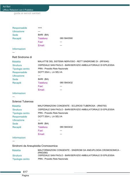 Guida ai servizi di ASL Bari - Portale Regionale della Salute