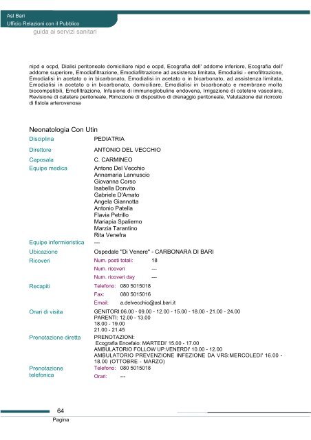 Guida ai servizi di ASL Bari - Portale Regionale della Salute