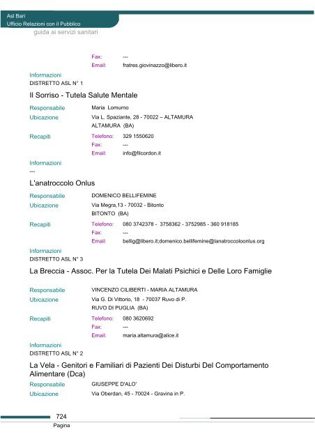 Guida ai servizi di ASL Bari - Portale Regionale della Salute