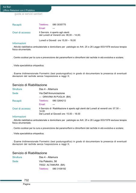 Guida ai servizi di ASL Bari - Portale Regionale della Salute