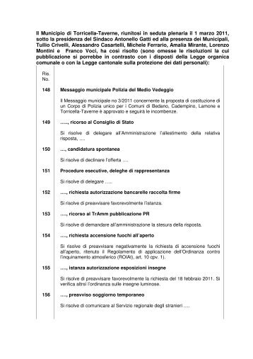Risoluzione municipale del 01.03.2011 - Comune di Torricella ...