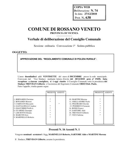 Verbale di deliberazione del Consiglio Comunale - Comune di ...