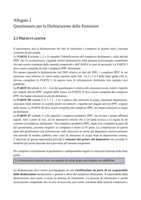 Allegato 2 Questionario per la Dichiarazione delle ... - Non solo aria