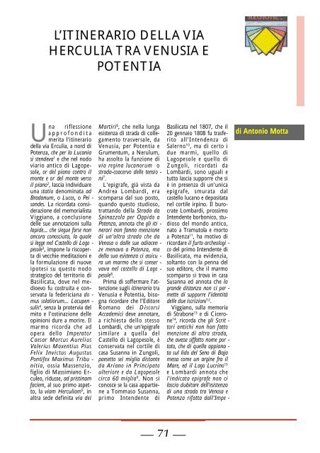 71 — l'itinerario della via herculia tra venusia e potentia - Consiglio ...