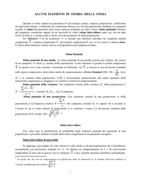 Intervalli di confidenza - Biostatistica.unich.it