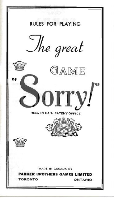 Sorry 1939 Instructions - Hasbro