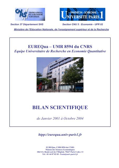 BILAN SCIENTIFIQUE - Centre d'Économie de la Sorbonne