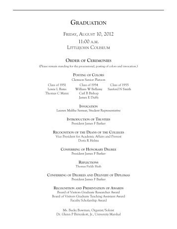 August Ceremony 2012 - Registrar - Clemson University