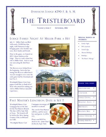 THE TRESTLEBOARD - Damascus Masonic Lodge No. 290