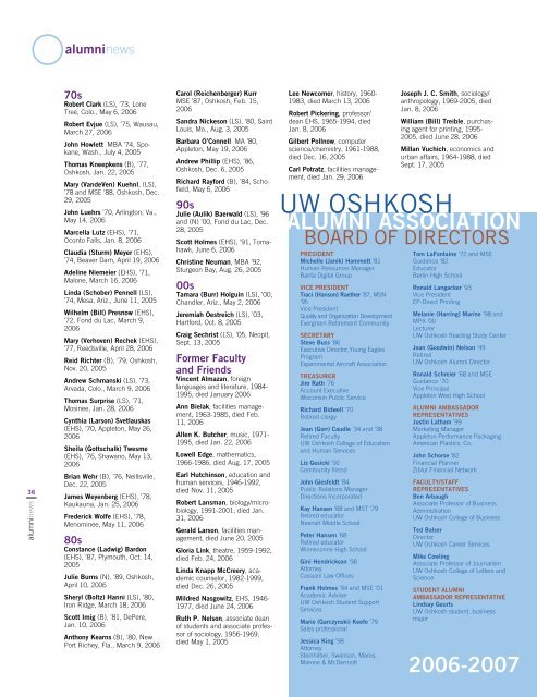 Fall 06 (pdf) - University of Wisconsin Oshkosh