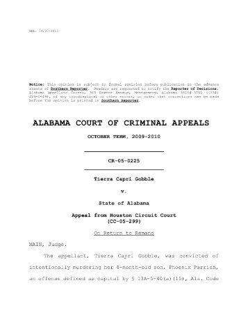 Tierra Capri Gobble v. State of Alabama - Murderpedia, the ...