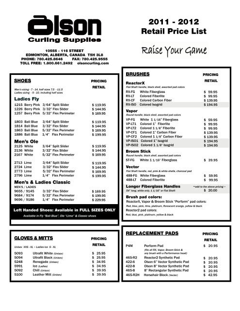 2011 - 2012 Retail Price List - Olson Curling Supplies