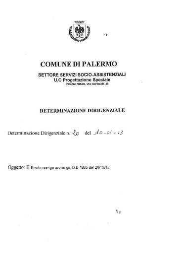 determina dirigenziale n. 20 del 10/01/2013 errata corrige 2