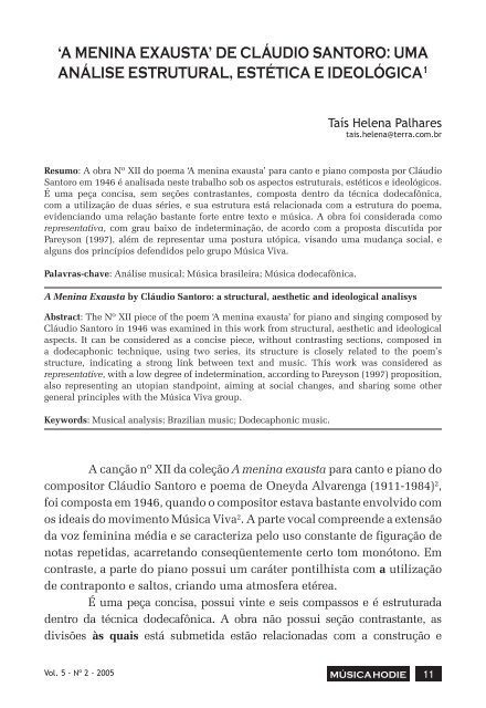 'a menina exausta' de cláudio santoro: uma análise ... - Música Hodie