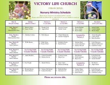 March Nursery Volunteer Schedule - Victory Life Church