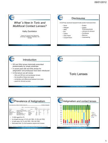 What's New in Toric and Multifocal Contact Lenses - SKI VISION 2013