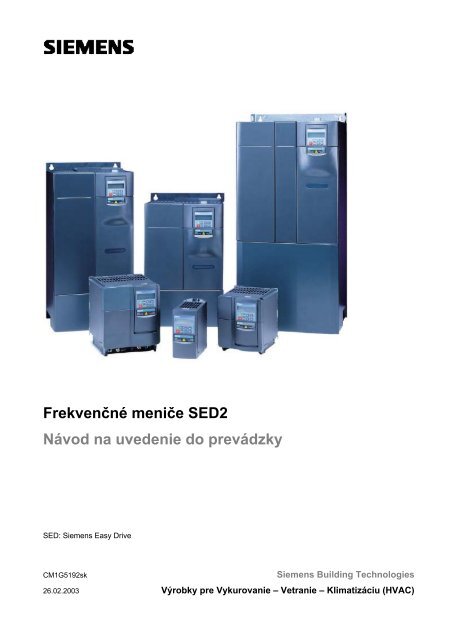 Frekvenčné meniče SED2 Návod na uvedenie do ... - Siemens, s.r.o.