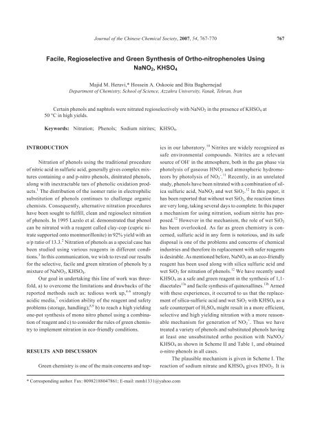 Facile, Regioselective and Green Synthesis of Ortho-nitrophenoles ...