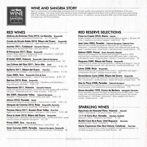 View Wine and Sangria Menu - La Tasca