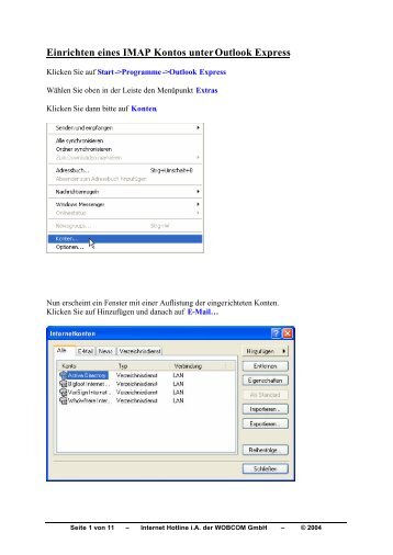 Einrichten des IMAP Kontos unter Outlook Express - WOBCOM GmbH