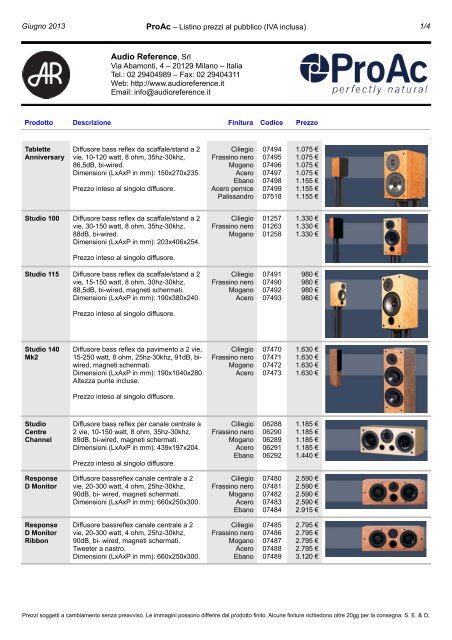 ProAc - Audio Reference