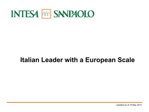 Italian Leader with a European Scale - Intesa Sanpaolo