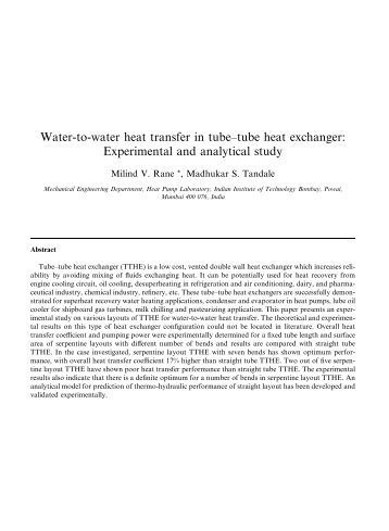 Water-to-water heat transfer in tube–tube heat exchanger ...