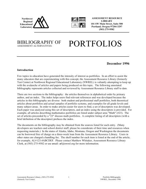 Bibliography of Assessment Alternatives: Portfolios