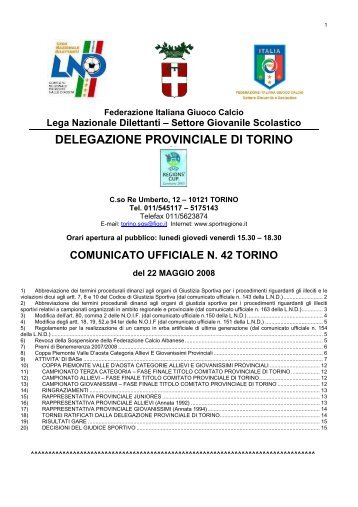 DELEGAZIONE PROVINCIALE DI TORINO - Informacalcio.it