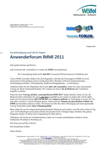 Anwenderforum IMMI 2011 - Wölfel Beratende Ingenieure GmbH + Co.