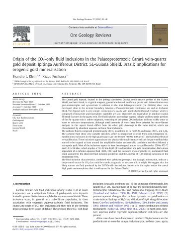 Origin of the CO2-only fluid inclusions in the ... - CPRM