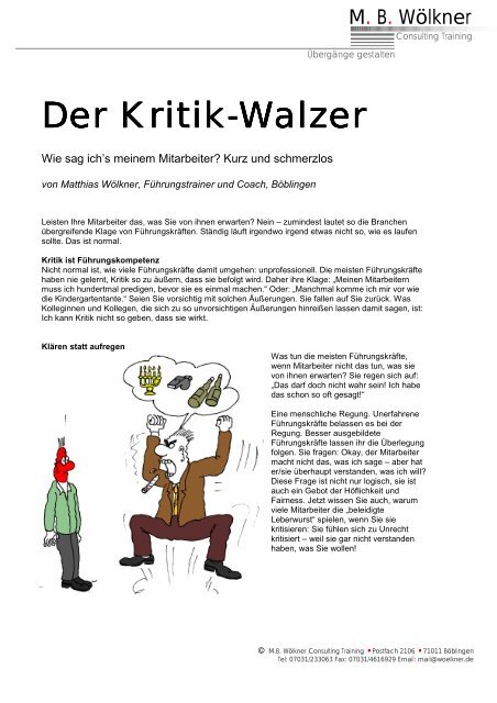 Der Kritik-Walzer - Matthias Wölkner: Consulting