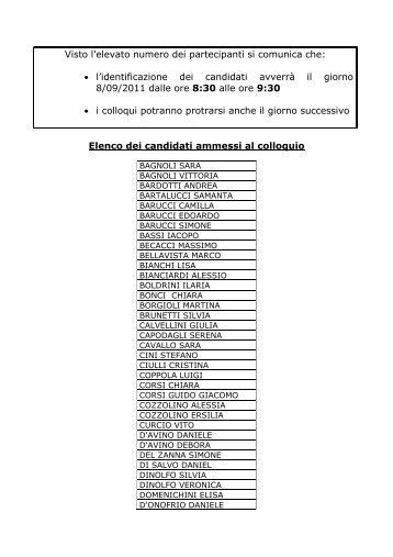 Elenco dei candidati ammessi al colloquio - Comune di Poggibonsi