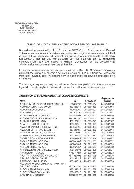 recaptació municipal - Ajuntament de Girona