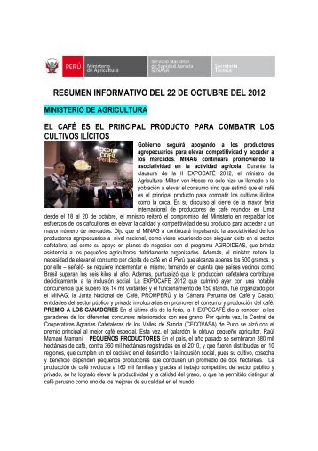 RESUMEN INFORMATIVO DEL 22 DE OCTUBRE DEL 2012 - Senasa