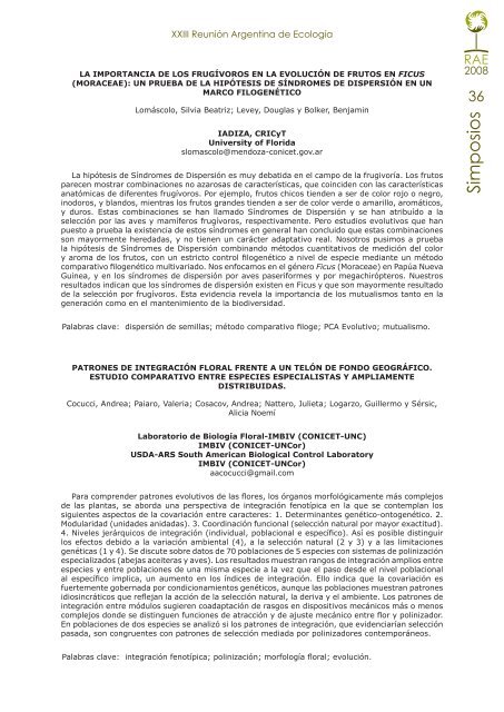 XXIII Reunión Argentina de Ecología - San Luis 2008 - Universidad ...