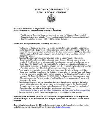 wisconsin department of regulation & licensing - Applications